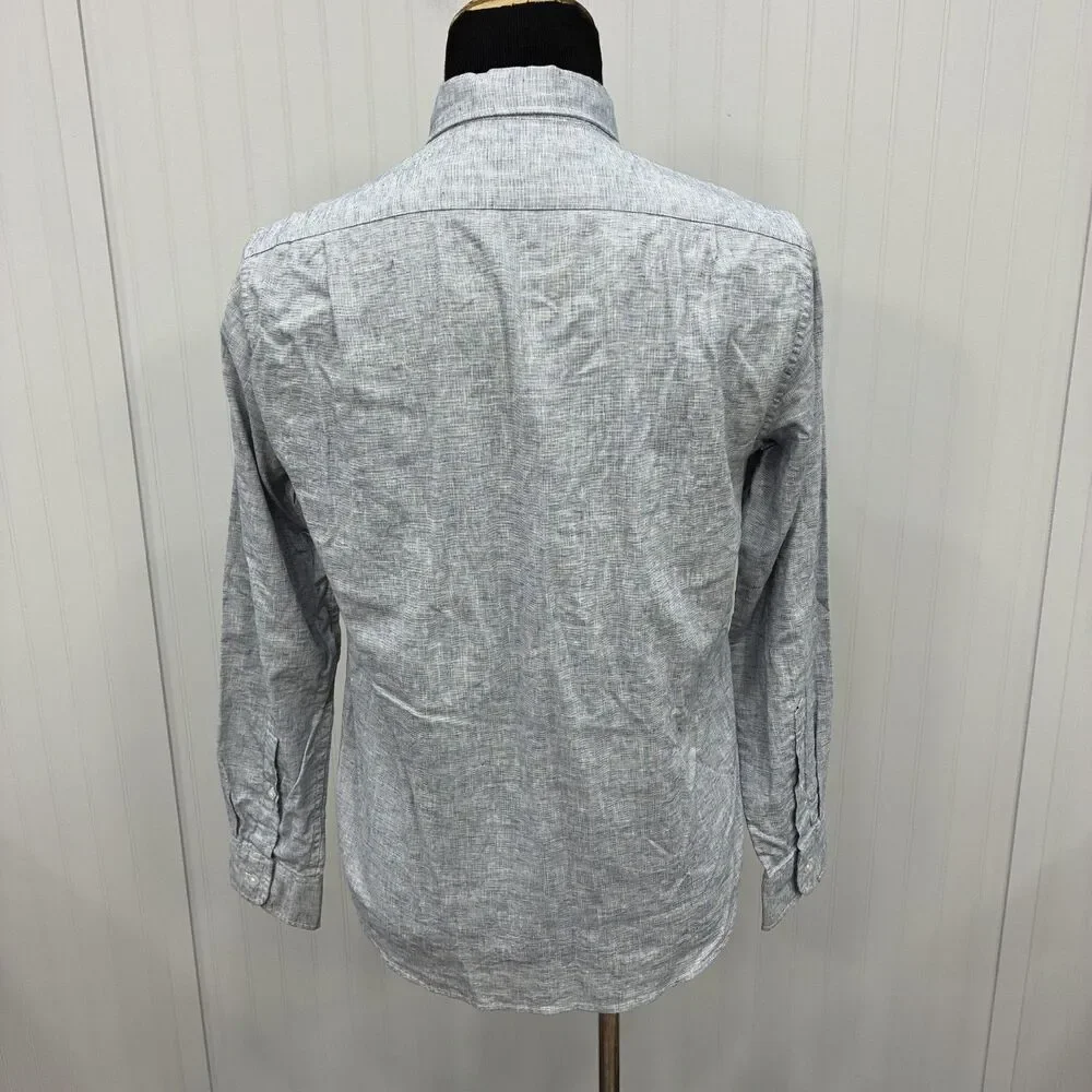 J. Crew Men's Medium Blue Slim Fit Cotton / Linen Long Sleeve Button-Front Shirt